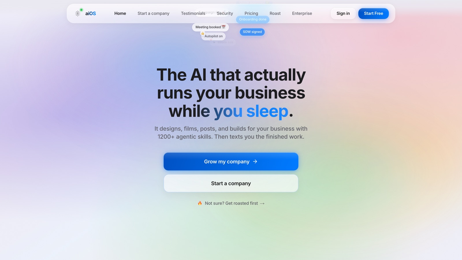 The aiOS homepage, the AI that does everything for you
